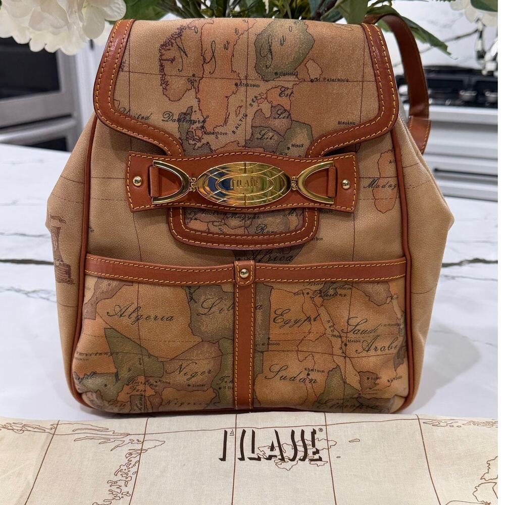 Alviero Martini Geo Map Leather Backpack/Knapsack B670 9000 Rare